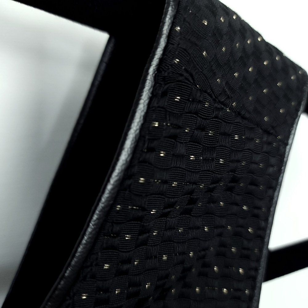 Madewell faux leather trim gold micro polka dot fit and flare dress size 6 - Picture 4 of 7